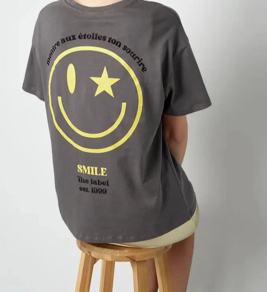 T-SHIRT HAPPY LIFE SMILEY | GREY