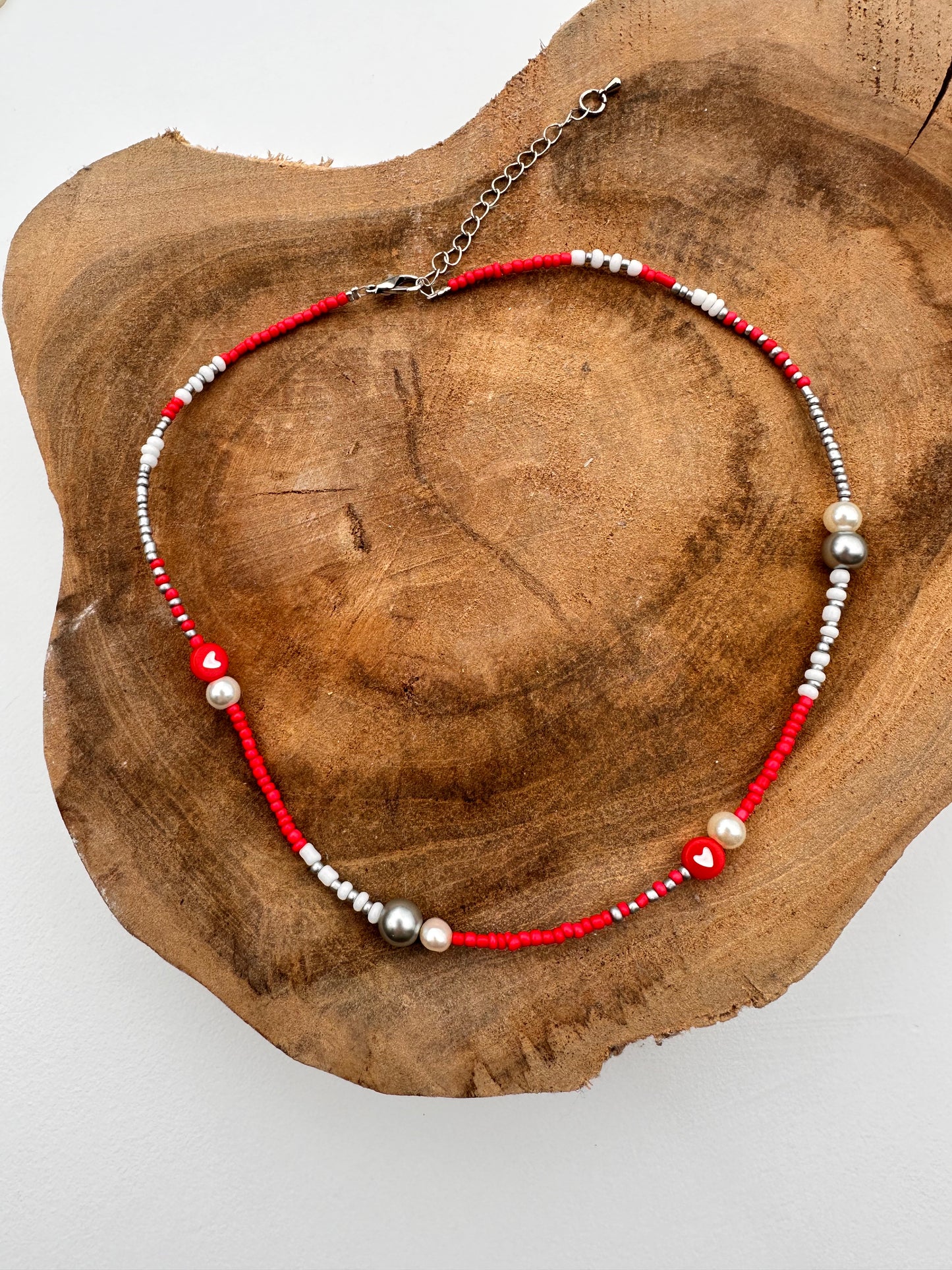 KRALEN KETTING HEART RED | SILVER